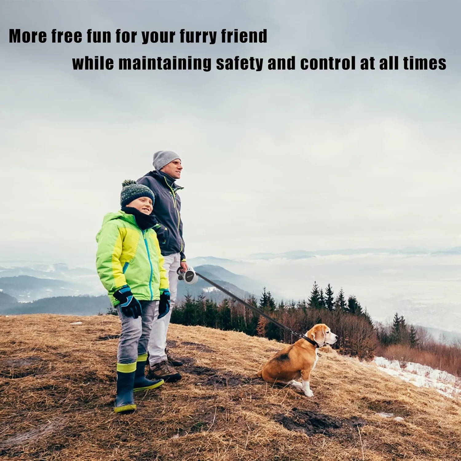 HCY&WLD Upgrade 3-in-1 Retractable Dog Leash with Integrated Dispenser & Poop Bags, 26 ft Heavy Duty Dog Leash with Anti-Slip Handle for Dogs up to 110 lbs, 360 Tangle-Free, One Button Brake & Lock