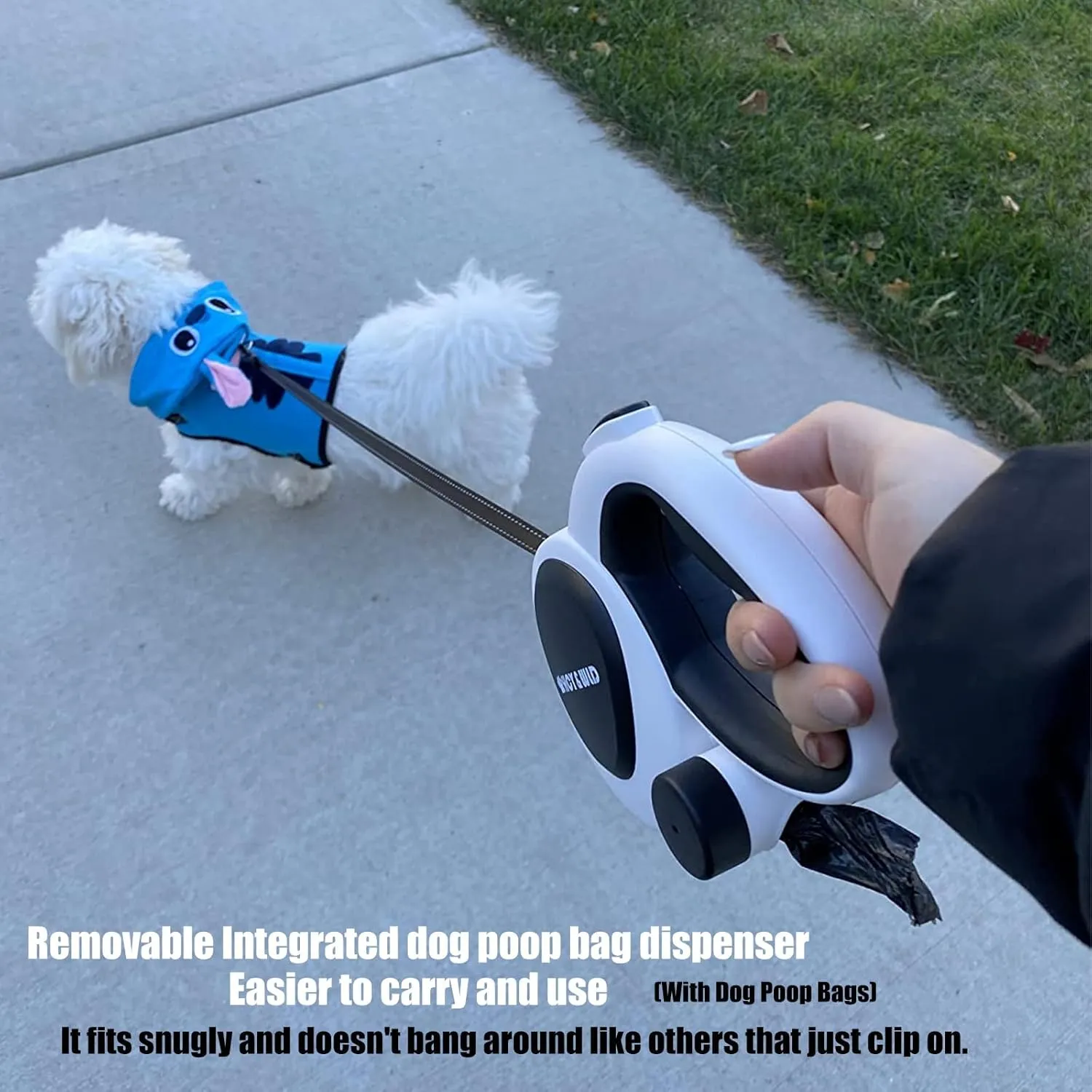 HCY&WLD Upgrade 3-in-1 Retractable Dog Leash with Integrated Dispenser & Poop Bags, 26 ft Heavy Duty Dog Leash with Anti-Slip Handle for Dogs up to 110 lbs, 360 Tangle-Free, One Button Brake & Lock