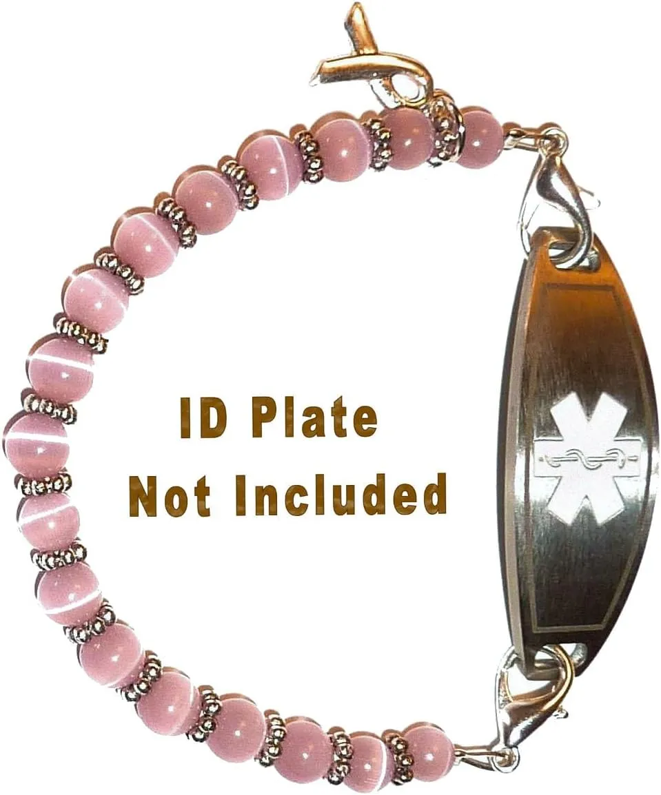 Hidden Hollow Beads Women's 6.5 or 5.5 inch Medical Alert ID Interchangeable Replacement Bracelet, Identification vital info tag Breast Cancer Awareness
