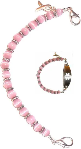 Hidden Hollow Beads Women's 6.5 or 5.5 inch Medical Alert ID Interchangeable Replacement Bracelet, Identification vital info tag Breast Cancer Awareness