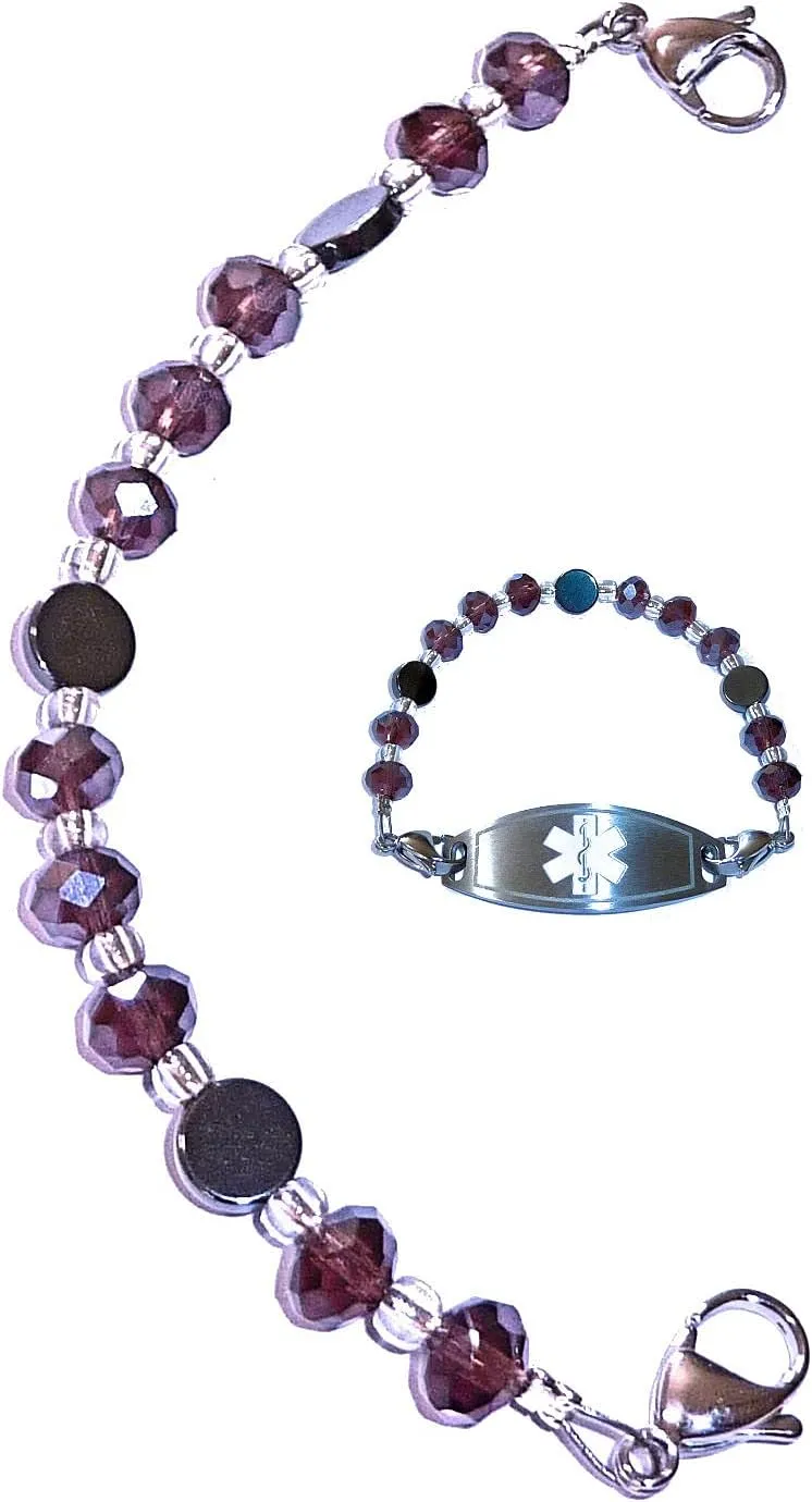 Hidden Hollow Beads Women's Artistic 6.5 or 5.5 inch long Medical Alert ID Interchangeable Replacement Bracelet, Identification Vital info tag