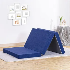 JINGWEI Small Twin Size Folding Mattress, Tri-fold Memory Foam Mattress Topper with Washable Cover, 6-Inch, Play Mat, Foldable Bed, Guest beds, Camp Portable Bed, Blue, 25"*75"*6"