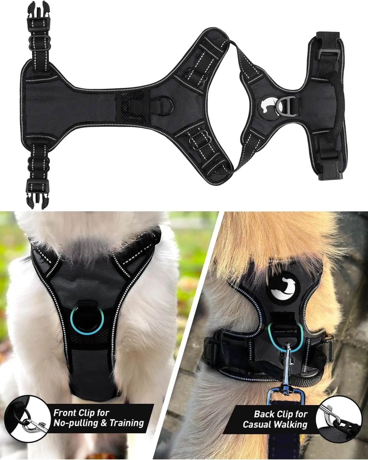 Joytale No Pull Dog Harness for Extra Large Dogs, Reflective Pet Vest with Front Clip, Adjustable Soft Padded Harnesses with Easy Control Handle for Training and Walking, Black, XL