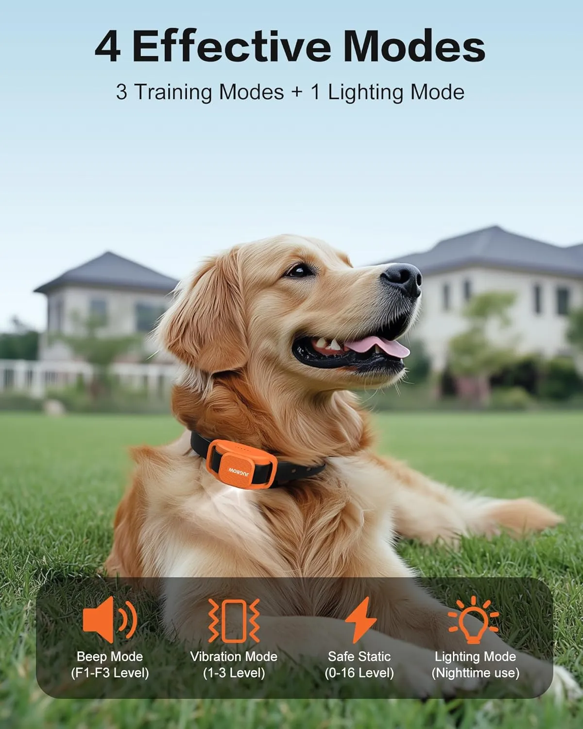 Jugbow Dog Training Collar - 4200FT Remote Dog Collar for Small Medium Large Dogs, LED Light Electric Collar with Beep/Safe Static/Vibration Modes, IPX8 Waterproof Rechargeable Ecollar(Orange)