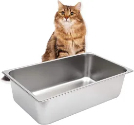 Kichwit Stainless Steel Cat Litter Box, Metal Litter Pan for Cat, Non Stick Smooth Surface, 21.1" L x 13.1" W x 6" H