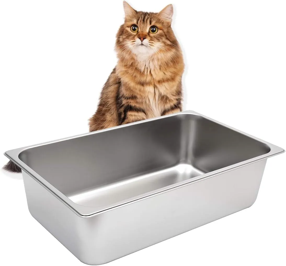 Kichwit Stainless Steel Cat Litter Box, Metal Litter Pan for Cat, Non Stick Smooth Surface, 21.1" L x 13.1" W x 6" H
