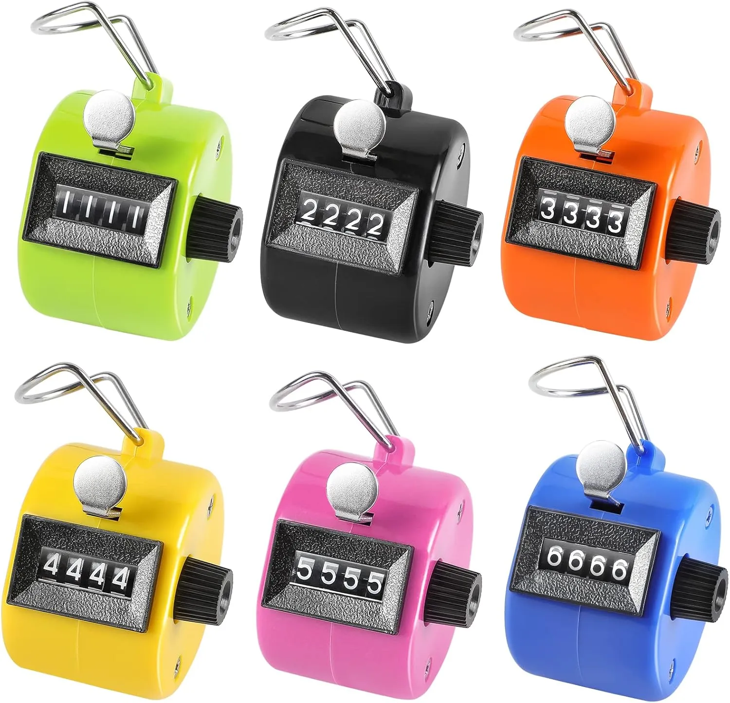 KTRIO Pack of 6 Colors Handheld Tally Counter, 4-Digit Number Clicker Counter, Hand Mechanical Pitch Counter for Coaching, Knitting, People, Lap, Fishing, Golf, Toddler & Fidget