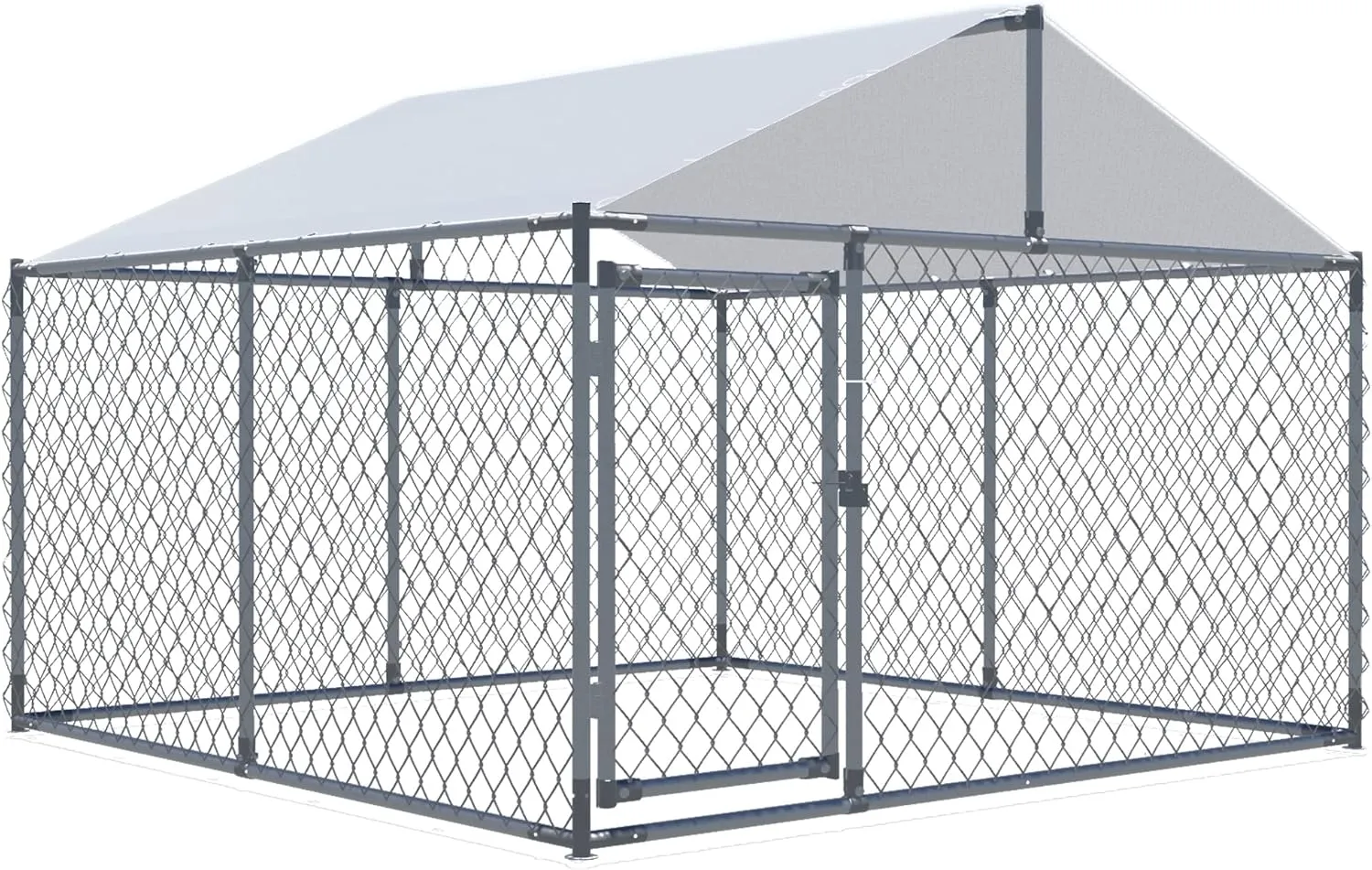 LEISU Dog Kennels Outdoor Large Dog Cage Heavy Duty Dogs House Extra Wide Outside Pet Kennels with Water-Resistant Cover for Back Yard Farm (Sliver)