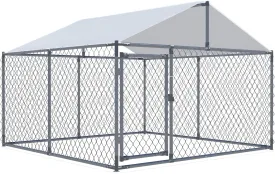 LEISU Dog Kennels Outdoor Large Dog Cage Heavy Duty Dogs House Extra Wide Outside Pet Kennels with Water-Resistant Cover for Back Yard Farm (Sliver)