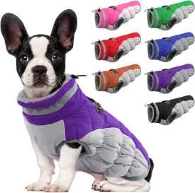 Lelepet Dog Coat with Harness Waterproof Dog Jacket, Reflective & Adjustable Turtleneck Neckline, Warm Fleece Vest for Winter, Coats for Dogs, Purple, XS