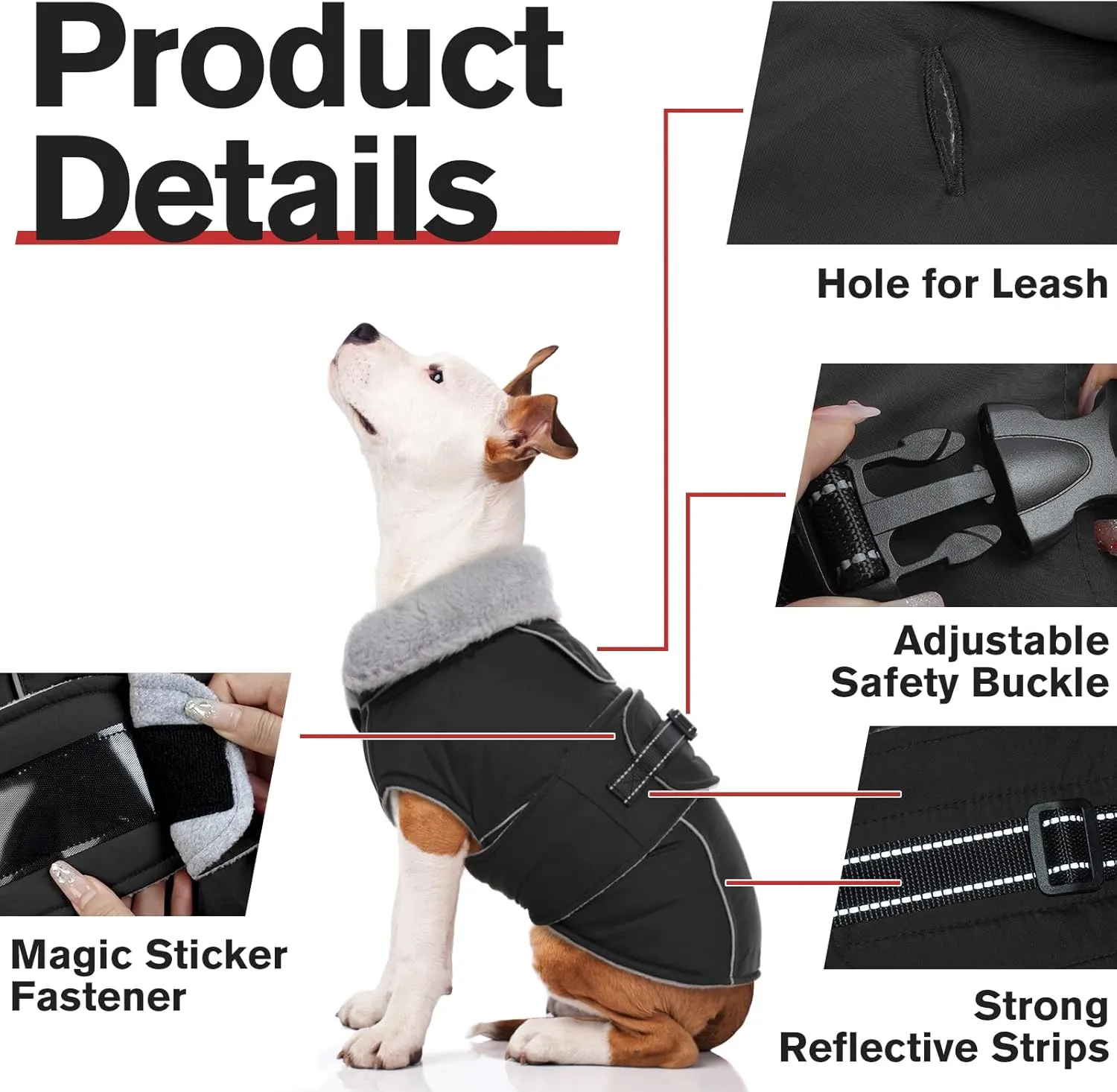 Lelepet Warm Dog Coat Reflective Dog Fleece Vest Waterproof Jacket Windproof Winter Cold Weather Coats with Adjustable Buckle Jackets for Small Dogs, Black, S