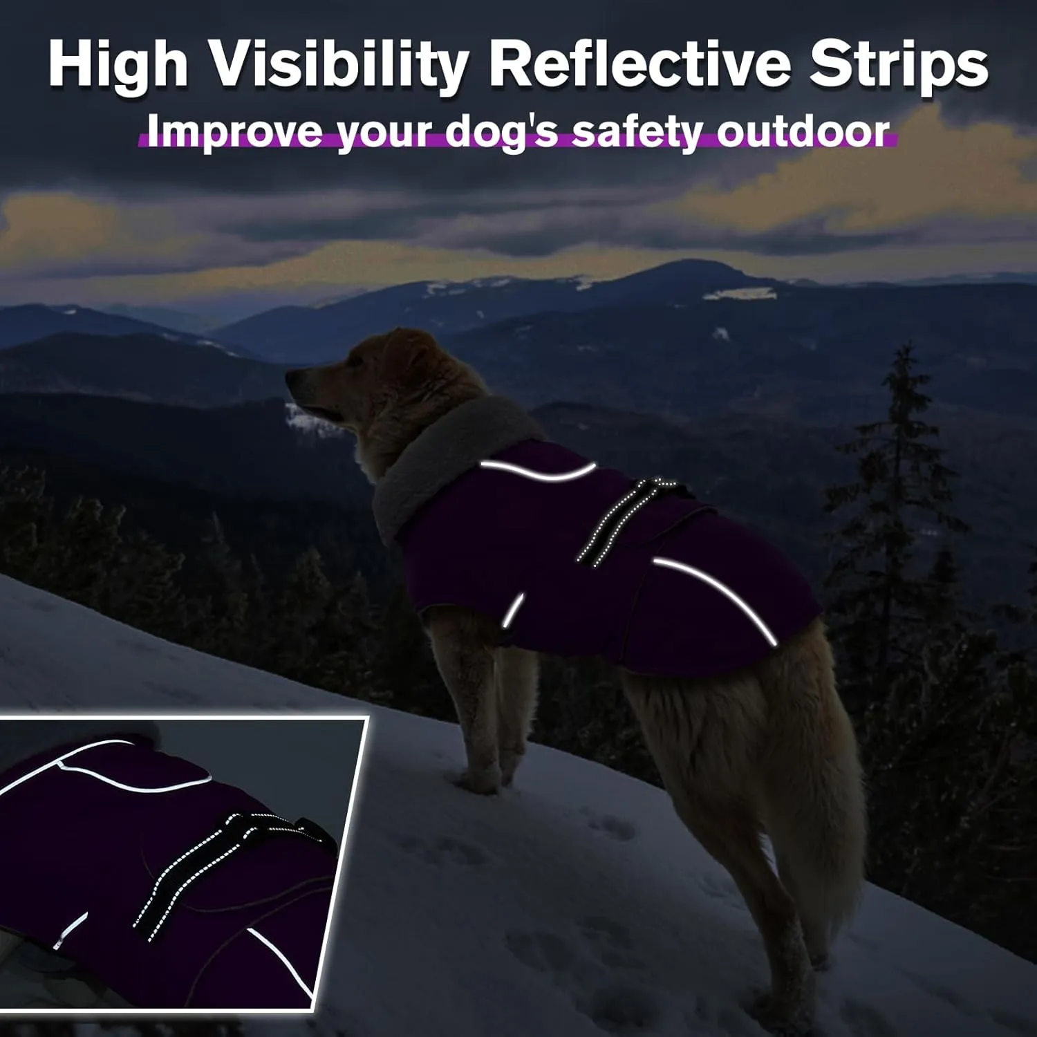 Lelepet Warm Dog Coat Reflective Fleece Vest Waterproof Dog Jacket with Adjustable Buckle Hook & Loop Windproof Cold Weather Coats for Small Medium Large Dogs, Purple, S