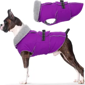 Lelepet Warm Dog Coat Reflective Fleece Vest Waterproof Dog Jacket with Adjustable Buckle Hook & Loop Windproof Cold Weather Coats for Small Medium Large Dogs, Purple, S