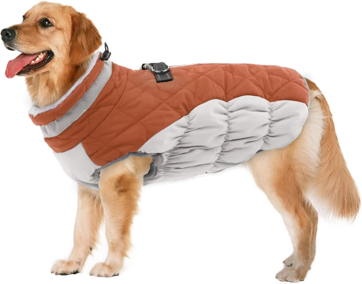 Lelepet Warm Winter Dog Coat - XX-Large, Waterproof, Windproof, Reflective, Fleece Vest with Turtleneck & Zipper - Coats for Large Dogs in Cold Weather, Brown, 2XL, Lab
