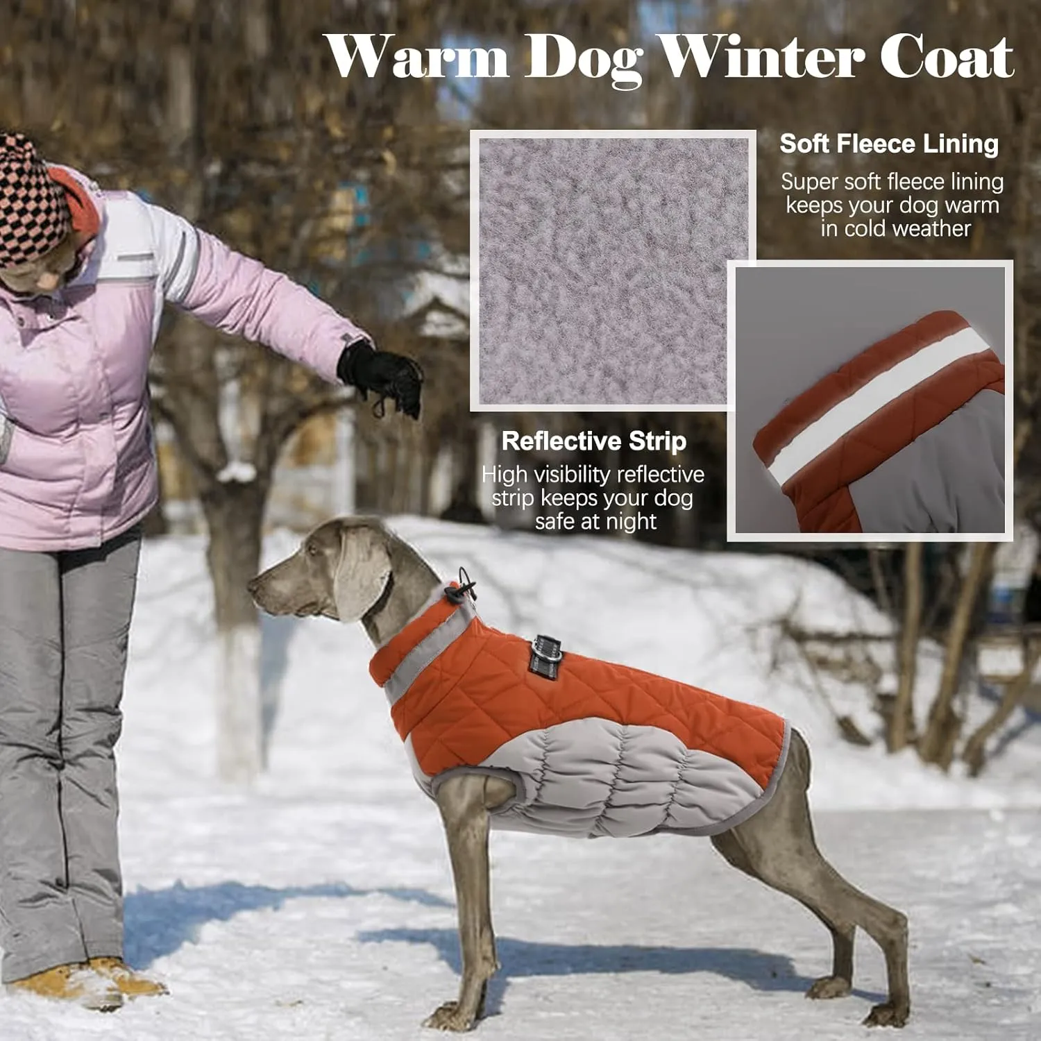 Lelepet Warm Winter Dog Coat - XX-Large, Waterproof, Windproof, Reflective, Fleece Vest with Turtleneck & Zipper - Coats for Large Dogs in Cold Weather, Brown, 2XL, Lab