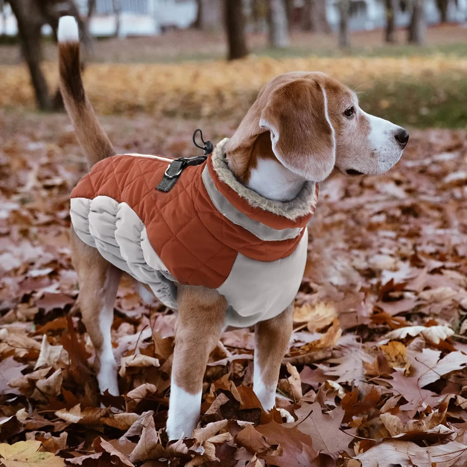 Lelepet Warm Winter Dog Coat - XX-Large, Waterproof, Windproof, Reflective, Fleece Vest with Turtleneck & Zipper - Coats for Large Dogs in Cold Weather, Brown, 2XL, Lab