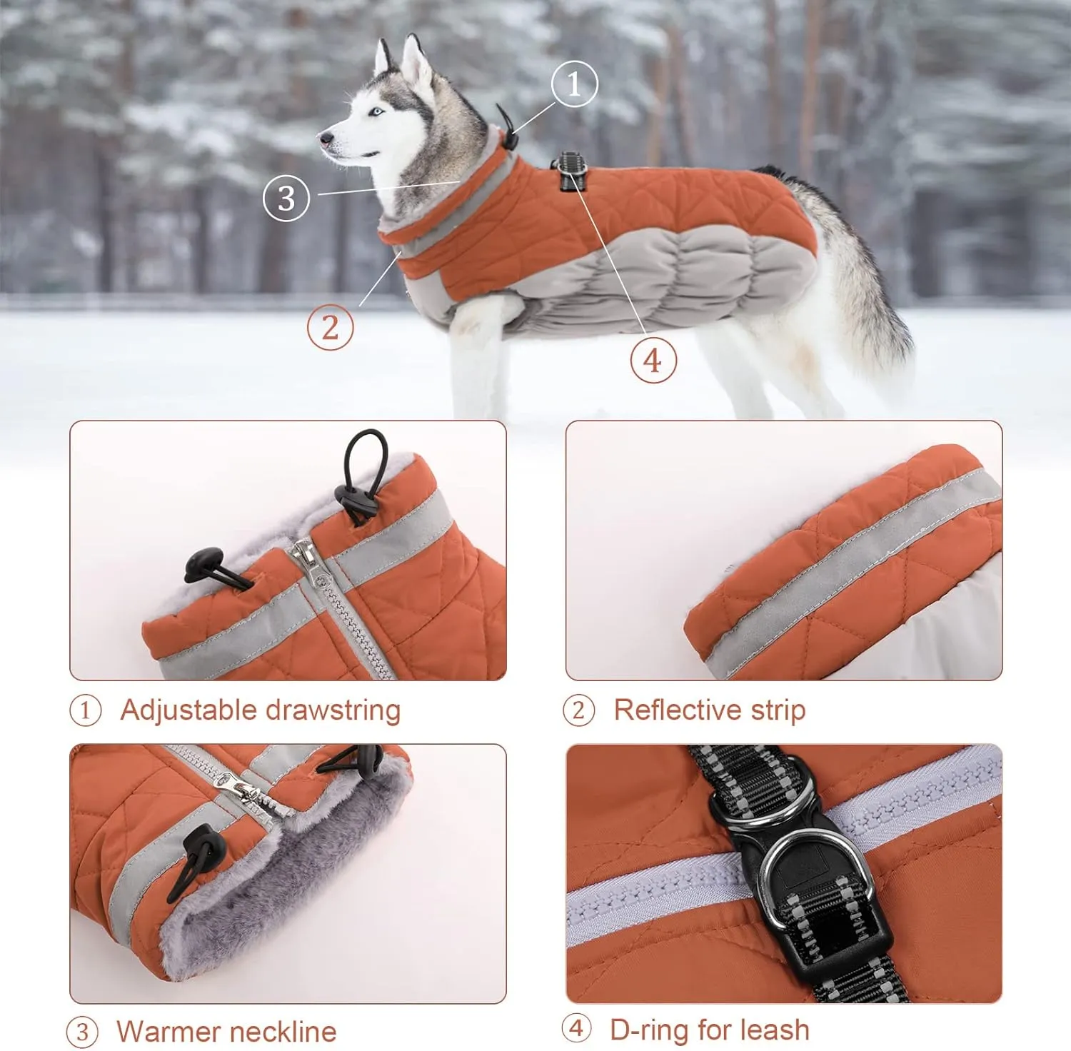 Lelepet Warm Winter Dog Coat - XX-Large, Waterproof, Windproof, Reflective, Fleece Vest with Turtleneck & Zipper - Coats for Large Dogs in Cold Weather, Brown, 2XL, Lab