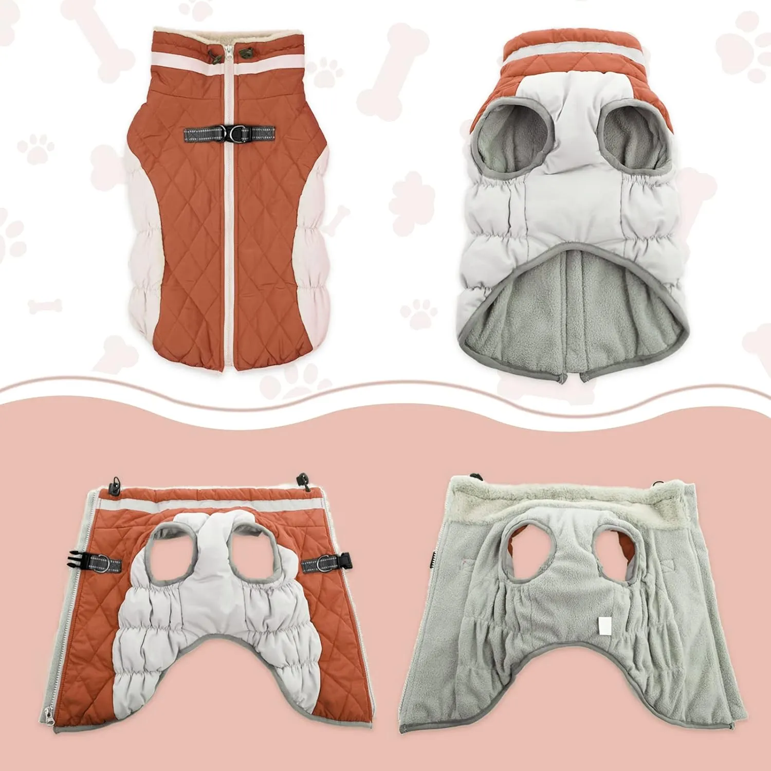 Lelepet Warm Winter Dog Coat - XX-Large, Waterproof, Windproof, Reflective, Fleece Vest with Turtleneck & Zipper - Coats for Large Dogs in Cold Weather, Brown, 2XL, Lab