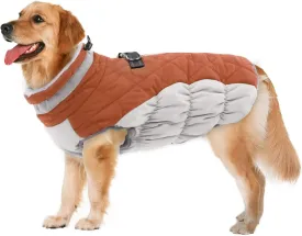 Lelepet Warm Winter Dog Coat - XX-Large, Waterproof, Windproof, Reflective, Fleece Vest with Turtleneck & Zipper - Coats for Large Dogs in Cold Weather, Brown, 2XL, Lab