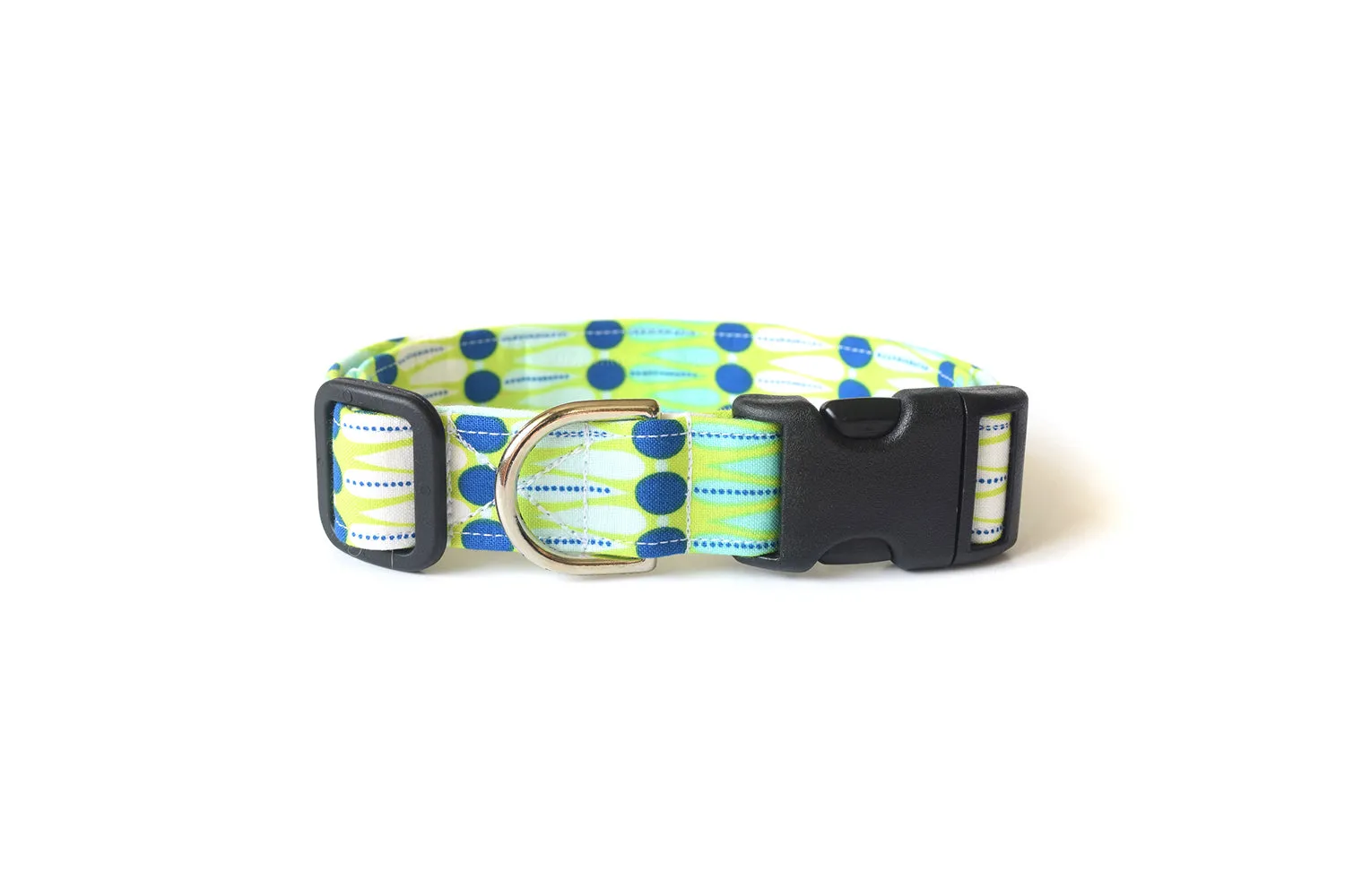 Lime Green & Navy Blue Dots Dog Collar