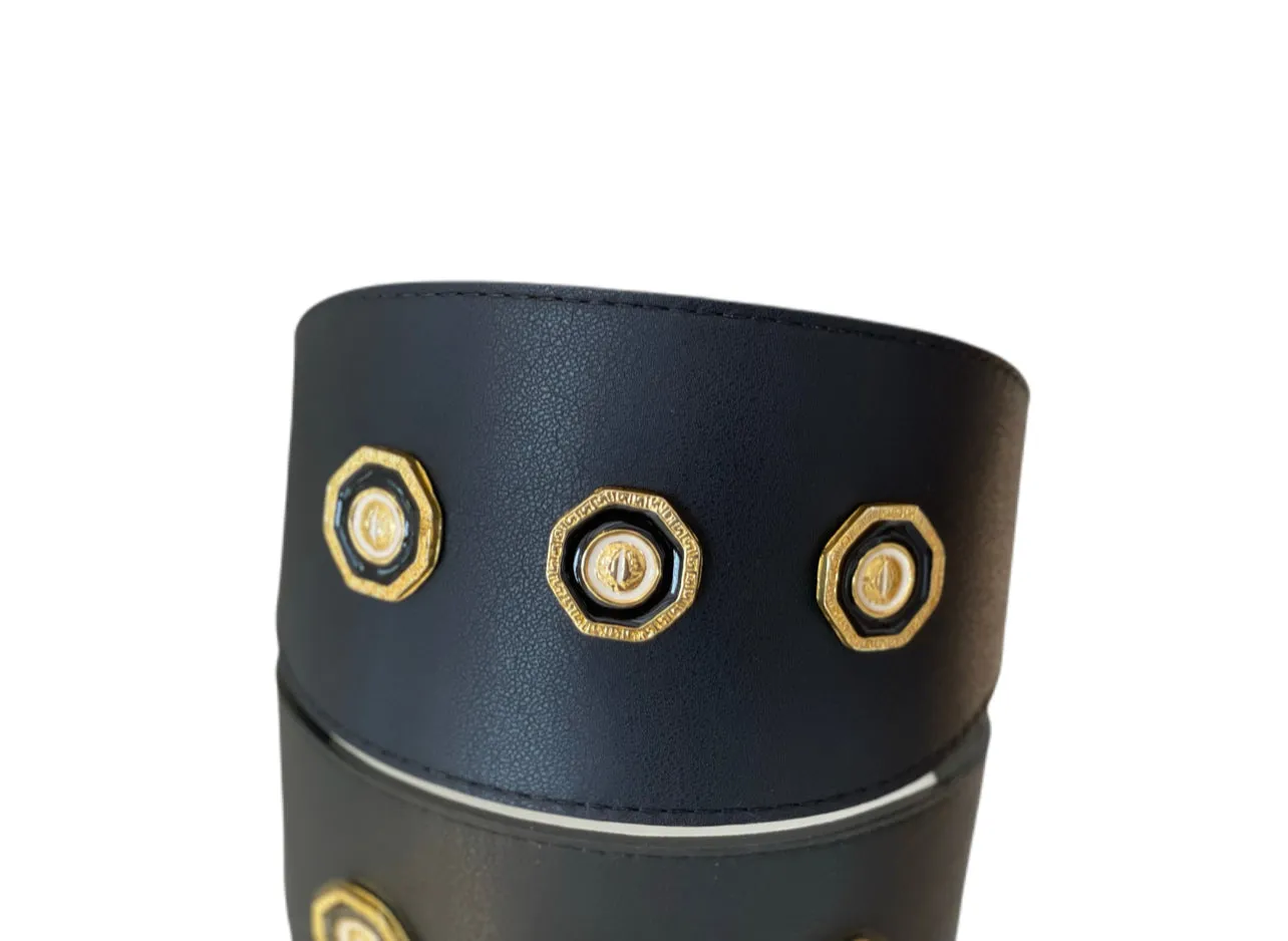 Luxury Pet Fashion Black Italian Leather With Vintage Rivets