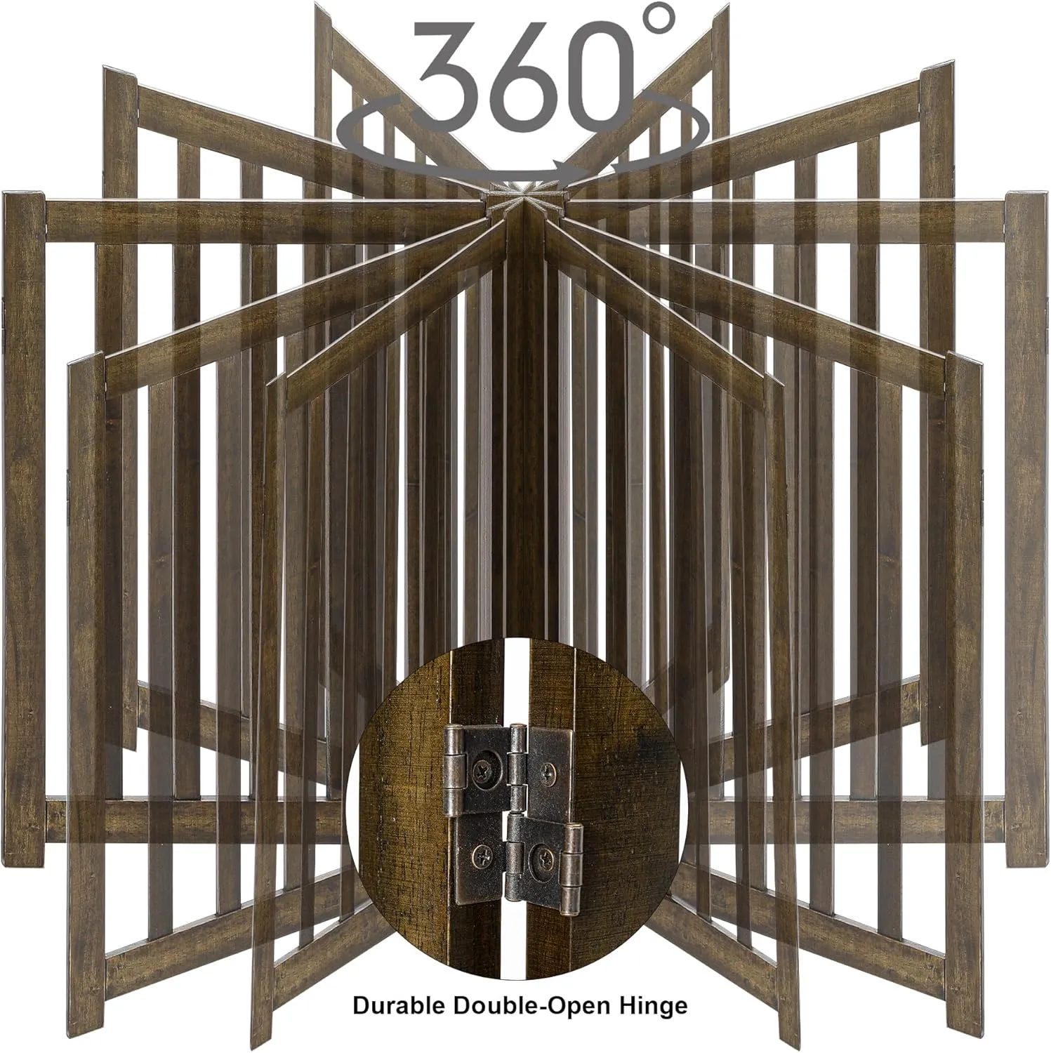 LZRS 4-Panel Wooden Free Standing Foldable Dog Gate  24" High, Extra Wide Step-Over Safety Pet Gate for Doorways, Stairs, Hallways, Large Spaces & Playpen for Puppies Indoor Use, Walnut