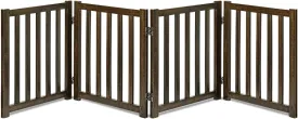 LZRS 4-Panel Wooden Free Standing Foldable Dog Gate  24" High, Extra Wide Step-Over Safety Pet Gate for Doorways, Stairs, Hallways, Large Spaces & Playpen for Puppies Indoor Use, Walnut