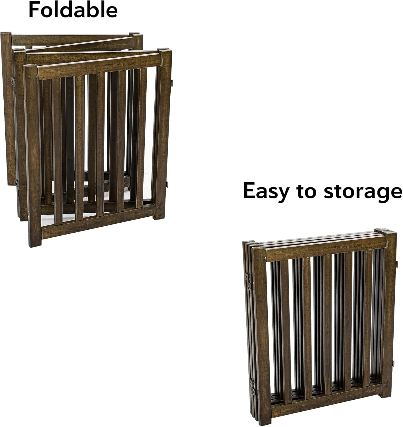 LZRS 4-Panel Wooden Free Standing Foldable Dog Gate  24" High, Extra Wide Step-Over Safety Pet Gate for Doorways, Stairs, Hallways, Large Spaces & Playpen for Puppies Indoor Use, Walnut