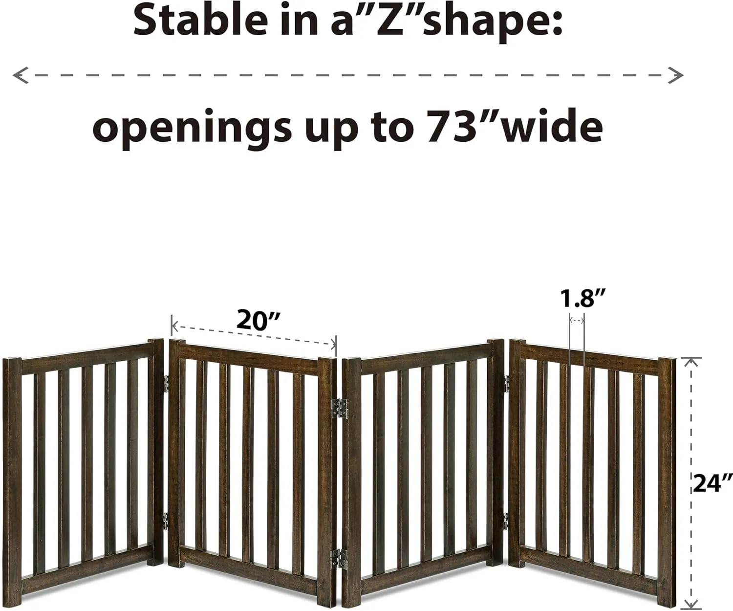LZRS 4-Panel Wooden Free Standing Foldable Dog Gate  24" High, Extra Wide Step-Over Safety Pet Gate for Doorways, Stairs, Hallways, Large Spaces & Playpen for Puppies Indoor Use, Walnut