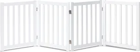 LZRS 4-Panel Wooden Free Standing Foldable Dog Gate  24" High, Extra Wide Step-Over Safety Pet Gate for Doorways, Stairs, Hallways, Large Spaces & Playpen for Puppies Indoor Use, White