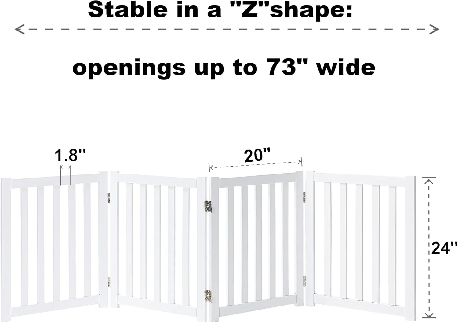 LZRS 4-Panel Wooden Free Standing Foldable Dog Gate  24" High, Extra Wide Step-Over Safety Pet Gate for Doorways, Stairs, Hallways, Large Spaces & Playpen for Puppies Indoor Use, White