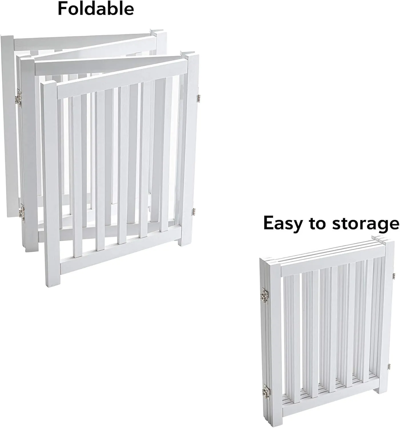 LZRS 4-Panel Wooden Free Standing Foldable Dog Gate  24" High, Extra Wide Step-Over Safety Pet Gate for Doorways, Stairs, Hallways, Large Spaces & Playpen for Puppies Indoor Use, White