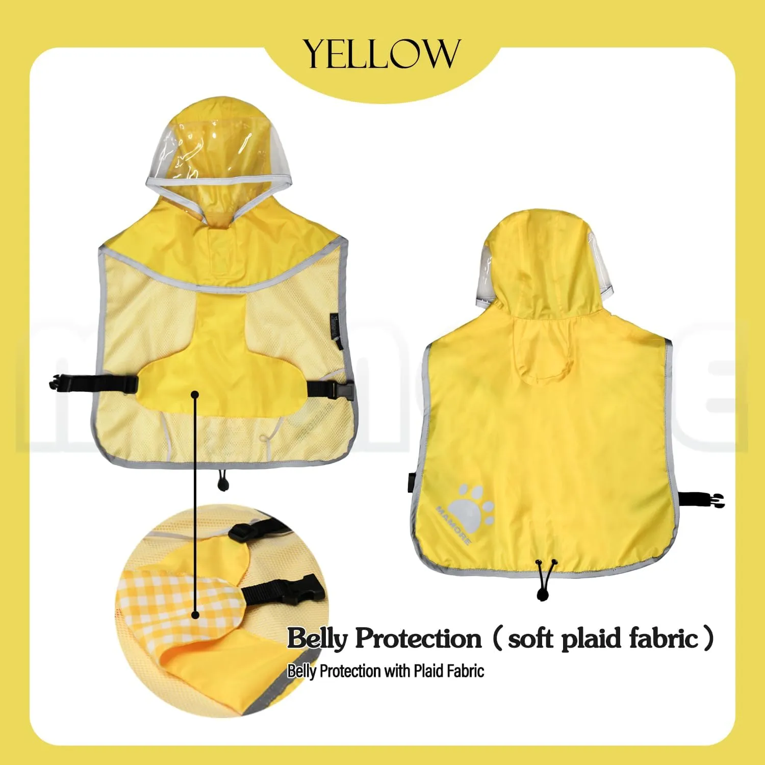 MAMORE Dog Raincoat Hooded Rain Jacket for Small Medium Large Dogs Slicker Poncho Bottom Waterproof Adjustable Reflective Breathable Leash Hole (Yellow, Small)