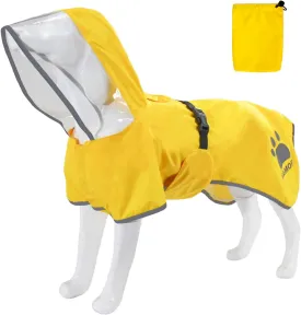MAMORE Dog Raincoat Hooded Rain Jacket for Small Medium Large Dogs Slicker Poncho Bottom Waterproof Adjustable Reflective Breathable Leash Hole (Yellow, Small)