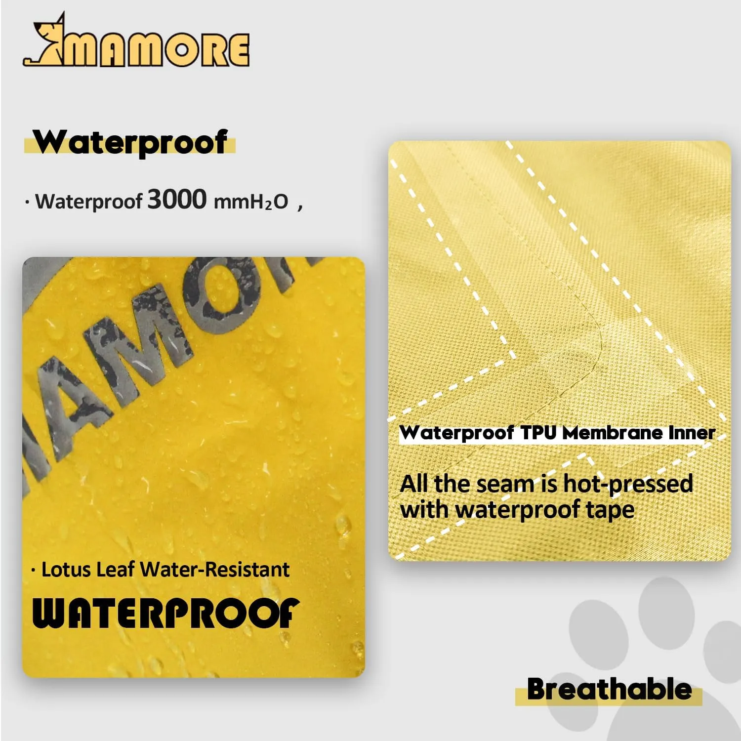 MAMORE Dog Raincoat Hooded Rain Jacket for Small Medium Large Dogs Slicker Poncho Bottom Waterproof Adjustable Reflective Breathable Leash Hole (Yellow, Small)