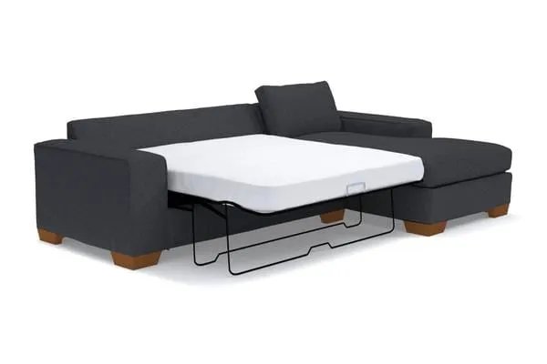 Melrose 2pc Sleeper Sectional :: Leg Finish: Pecan / Configuration: RAF - Chaise on the Right / Sleeper Option: Memory Foam Mattress