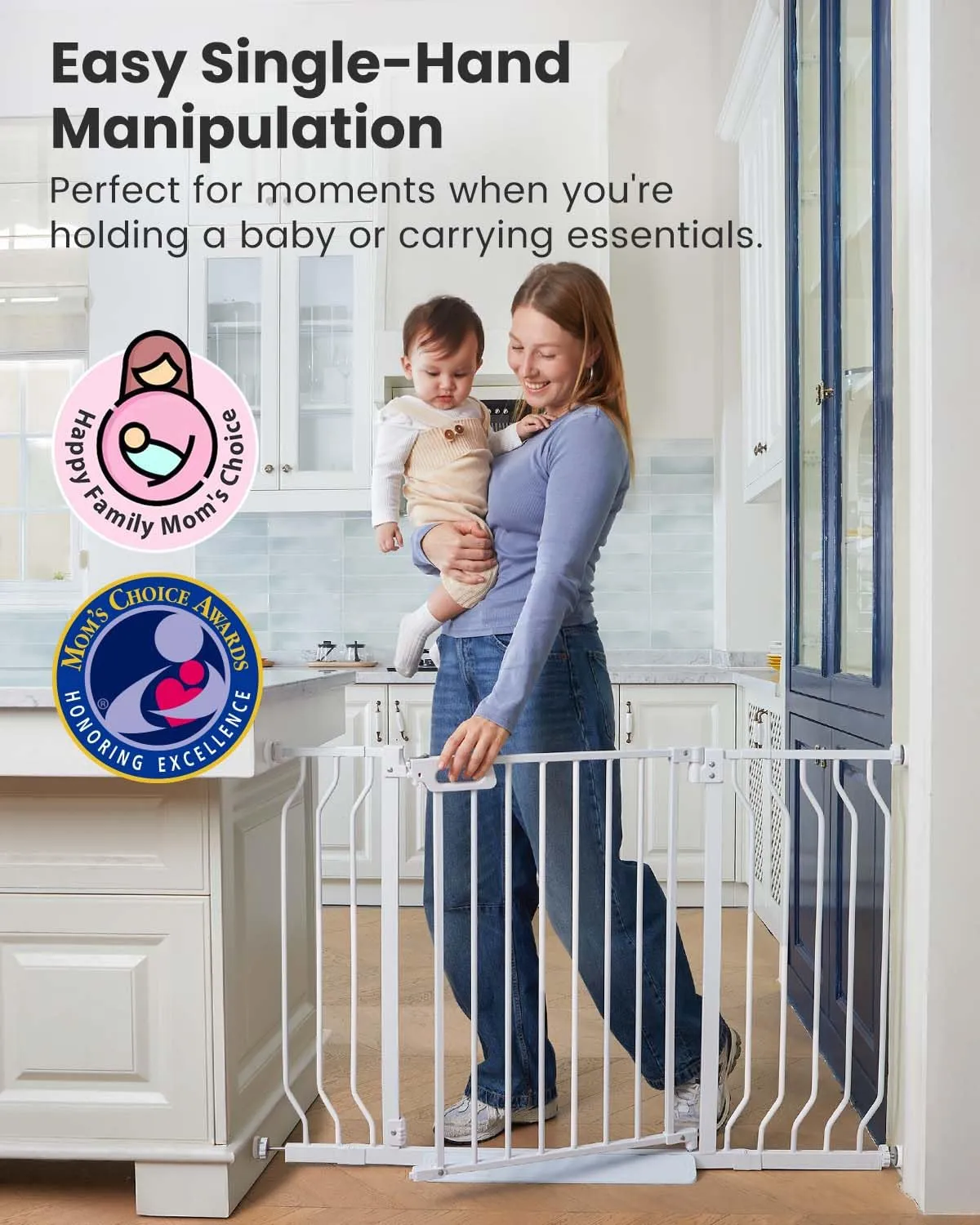 Mom's Choice GROWNSY Baby Gate, 29.5"-53" Auto-Close Dog Gate for Stairs & Doorways, Pressure-Mounted Easy Install Baby Gate - No Drill, Anti-Trip, Walk Through, Safe & Durable