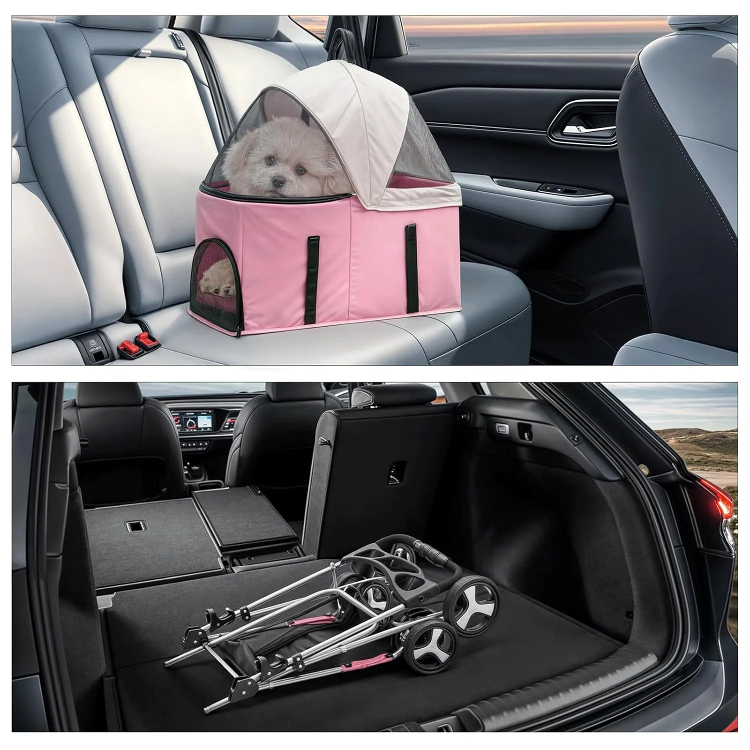 MoNiBloom 3 in 1 Foldable Pet Stroller for Small & Medium Dogs, Detachable Carrier, Car Seat, Push Button Entry, 4-Wheel Jogger for Pets up to 33 lbs, Pink