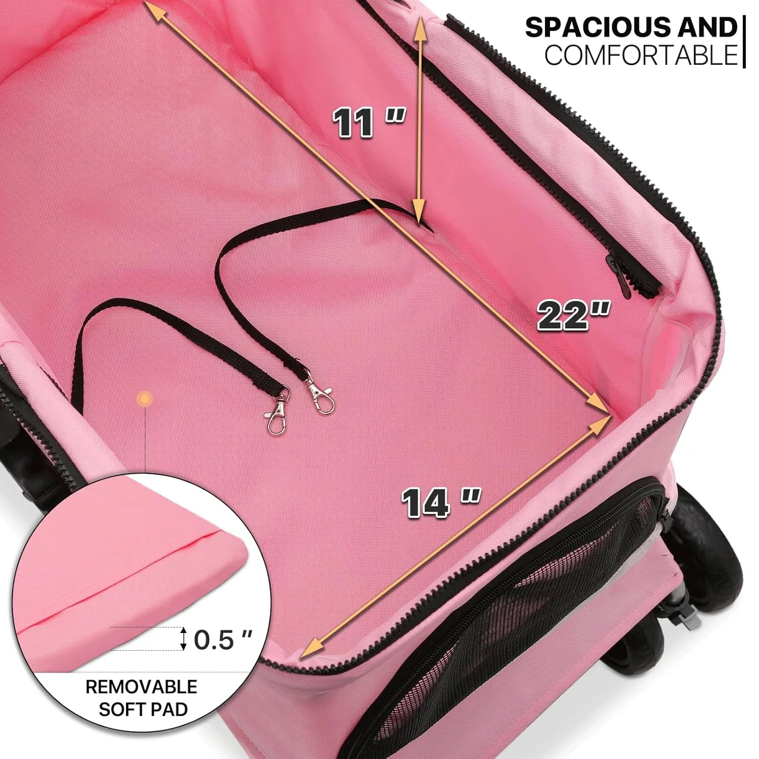 MoNiBloom 3 in 1 Foldable Pet Stroller for Small & Medium Dogs, Detachable Carrier, Car Seat, Push Button Entry, 4-Wheel Jogger for Pets up to 33 lbs, Pink