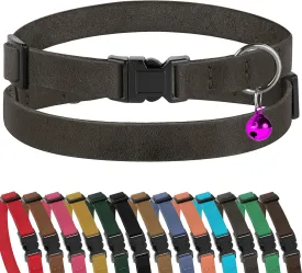 Murom Breakaway Cat Collar Leather Soft Adjustable Pet Kitten Collars with Bell Pink Brown Blue Green Red (Graphite)