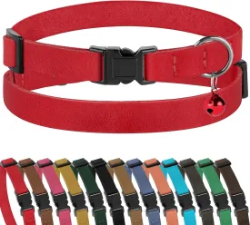 Muromto Breakaway Cat Collar Leather Soft Adjustable Pet Kitten Collars with Bell Pink Brown Blue Green Red (Red)