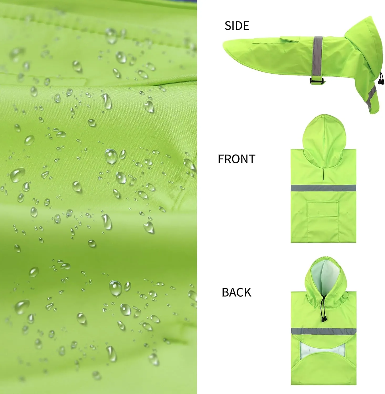 NACOCO Large Dog Raincoat Adjustable - Pet Water Proof Clothes Lightweight Rain Jacket Poncho Hoodies with Strip Reflective (M, Green)