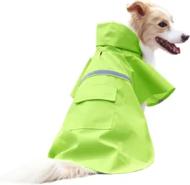 NACOCO Large Dog Raincoat Adjustable - Pet Water Proof Clothes Lightweight Rain Jacket Poncho Hoodies with Strip Reflective (M, Green)
