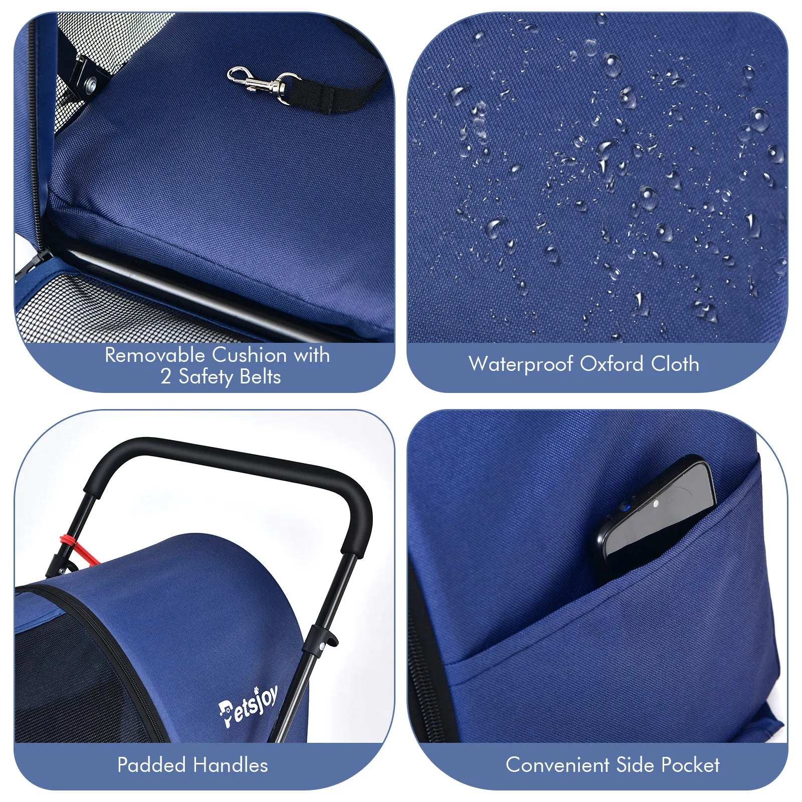 NNECW 4-in-1 Double Pet Stroller with Detachable Carrier for Cats Travel-Navy