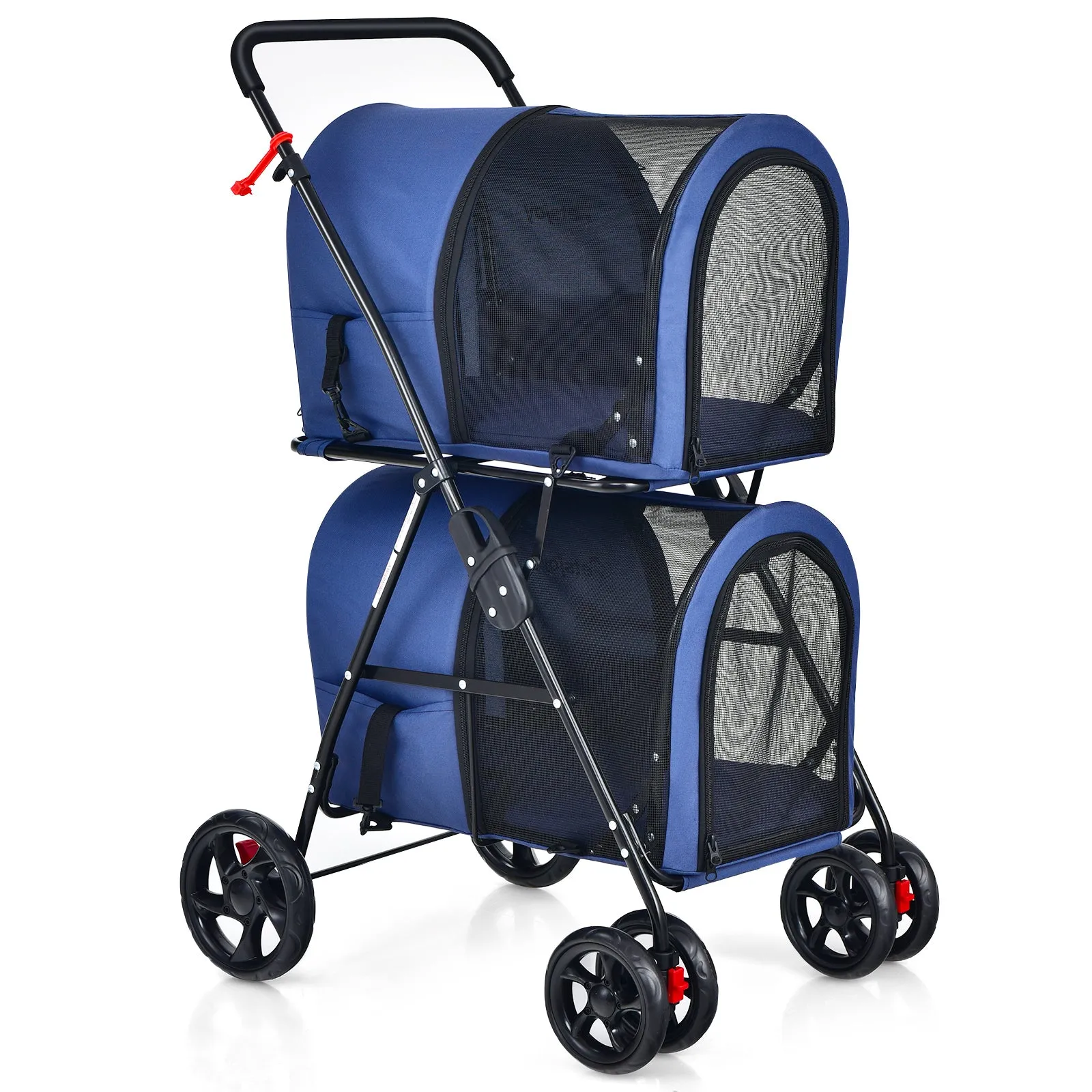 NNECW 4-in-1 Double Pet Stroller with Detachable Carrier for Cats Travel-Navy