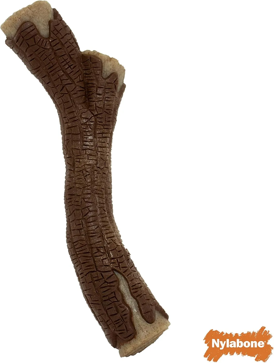 Nylabone Real Wood Stick Toy Strong Chew Toy for Dogs, Rubber Dog Toys for Moderate & Aggressive Chewers, Bacon Flavor, Medium - Up to 35 lbs, 1 Count