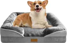 Orthopedic Dog Bed with Sides - Dog Sofa Beds for Medium Dogs, Supportive Foam Pet Couch Bed with Washable Removable Cover, Waterproof Lining and Non-Slip Bottom, Grey - M