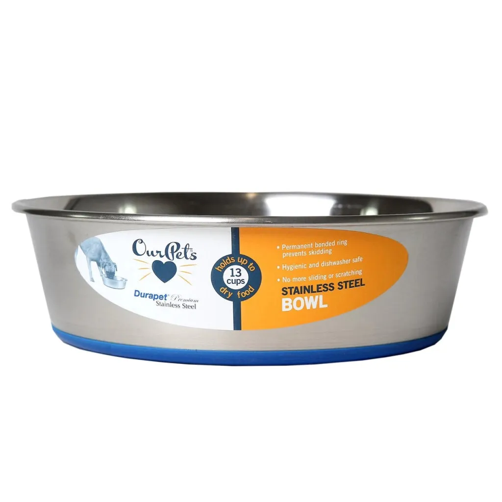OurPets Premium Stainless Steel Rubber-Bonded Dog Bowl