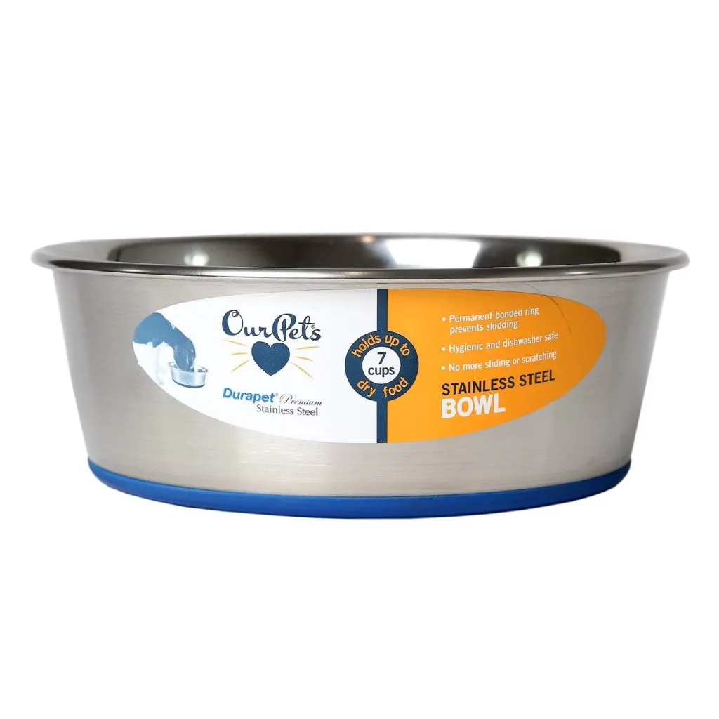 OurPets Premium Stainless Steel Rubber-Bonded Dog Bowl
