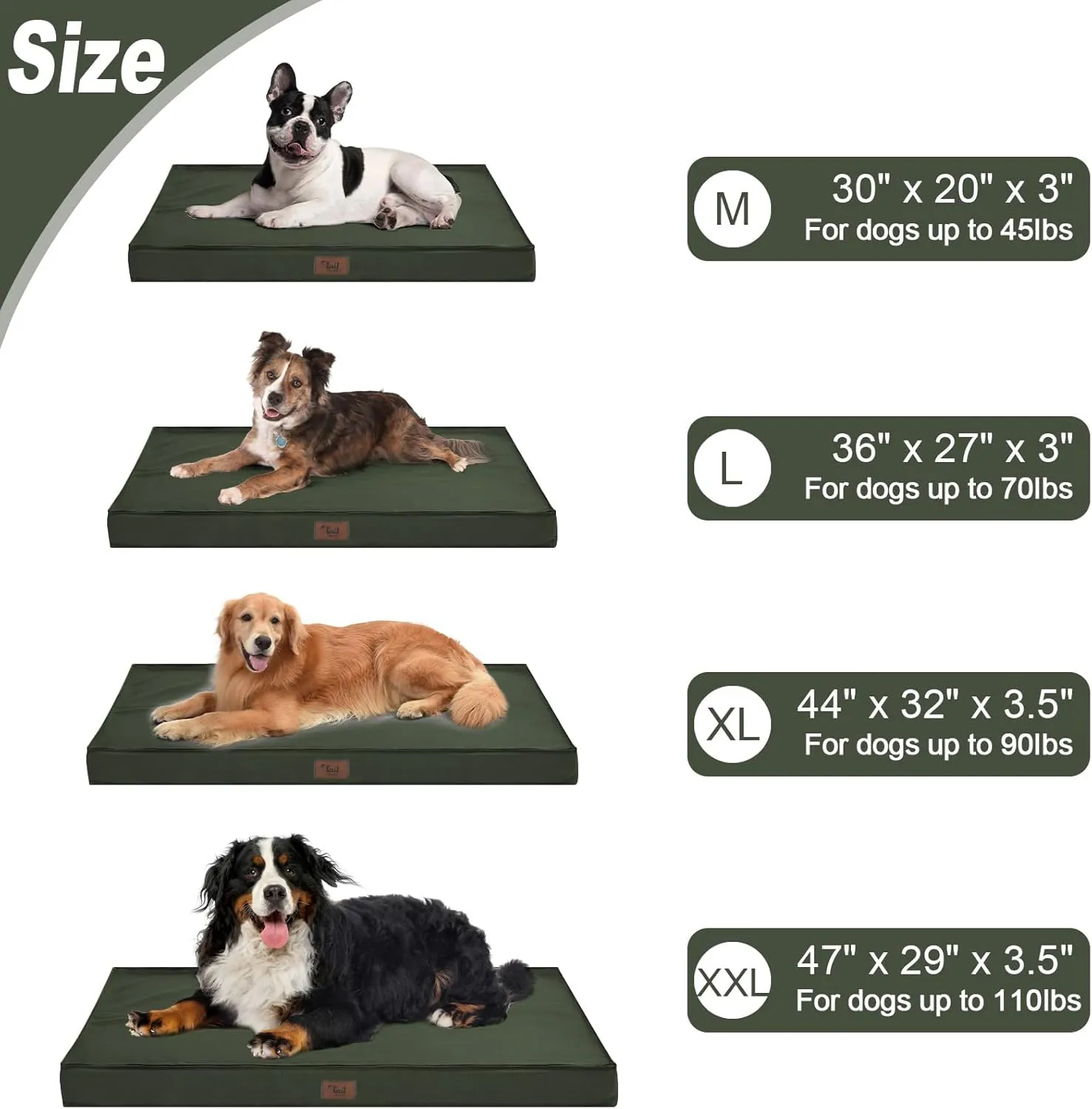Outdoor Extra Large Dog Bed, Waterproof Dog Bed for Large Dogs, Orthopedic Egg Foam Pet Bed with Washable and Removable Oxford Cooling Cover, Dark Green